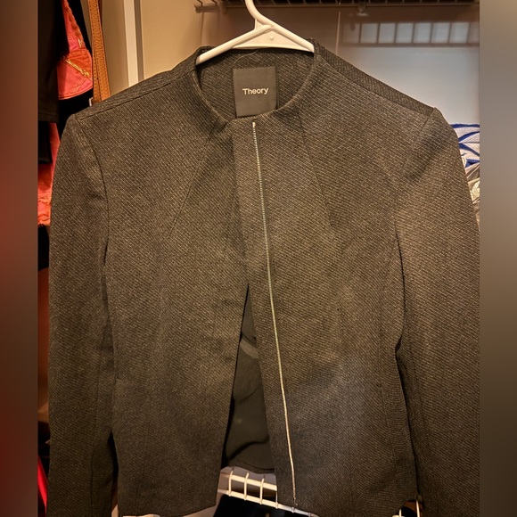Theory Sculpted Jacket Knit Twill 2 P Charcoal Zip Front Blazer